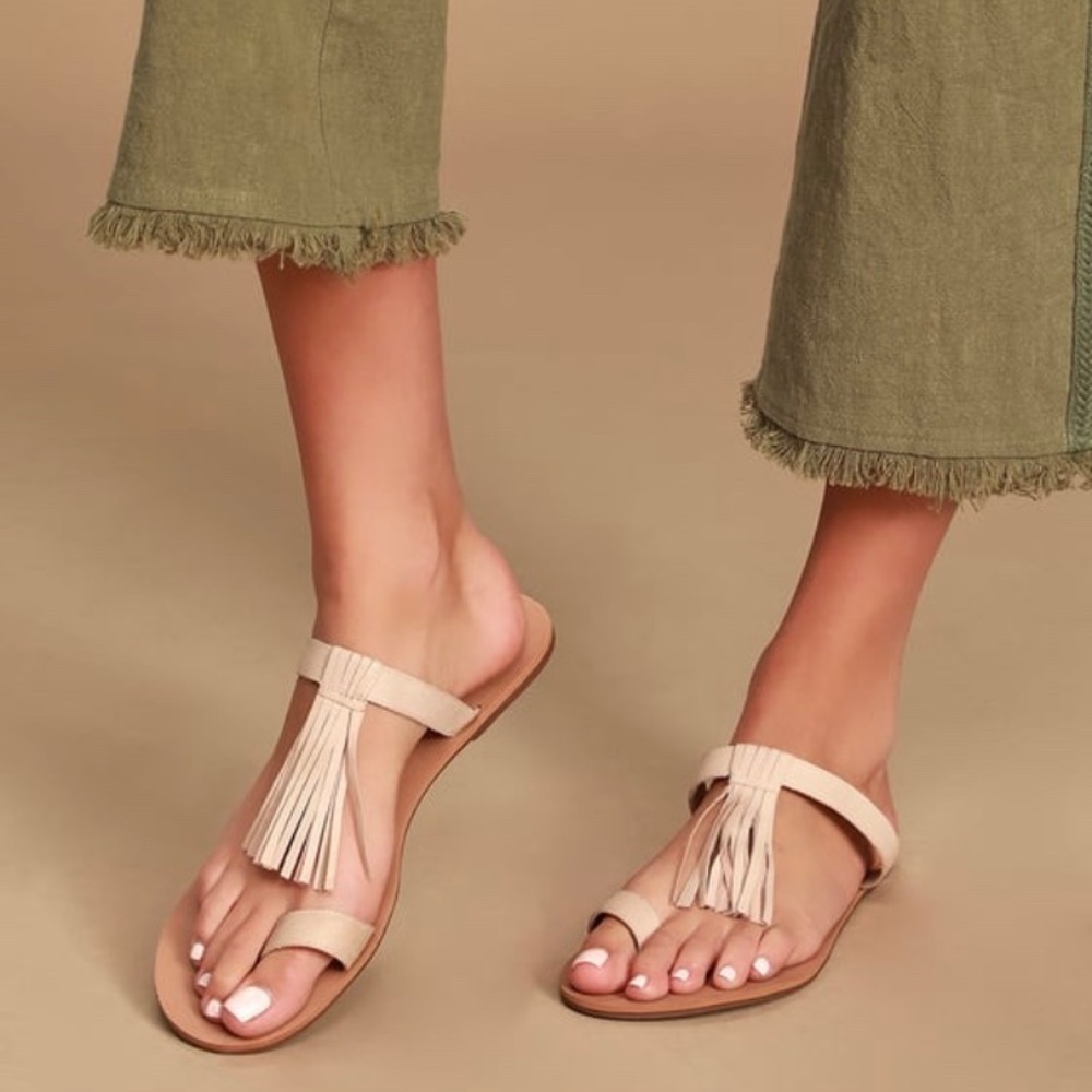 Beige Tassel Sandals